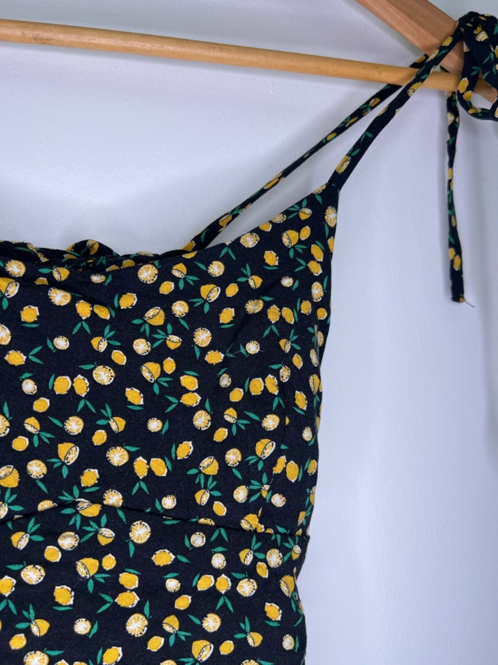 Lemon Print Tie Strap Mini Dress Small Open Back Summer Dress Cottagecore - Picture 4 of 10